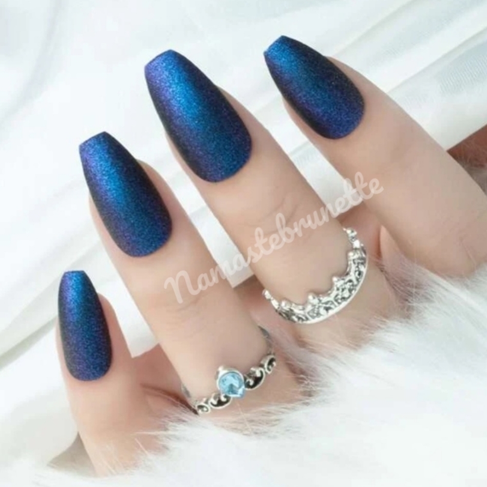 2/$16 Blue Matte Coffin Press On Nails